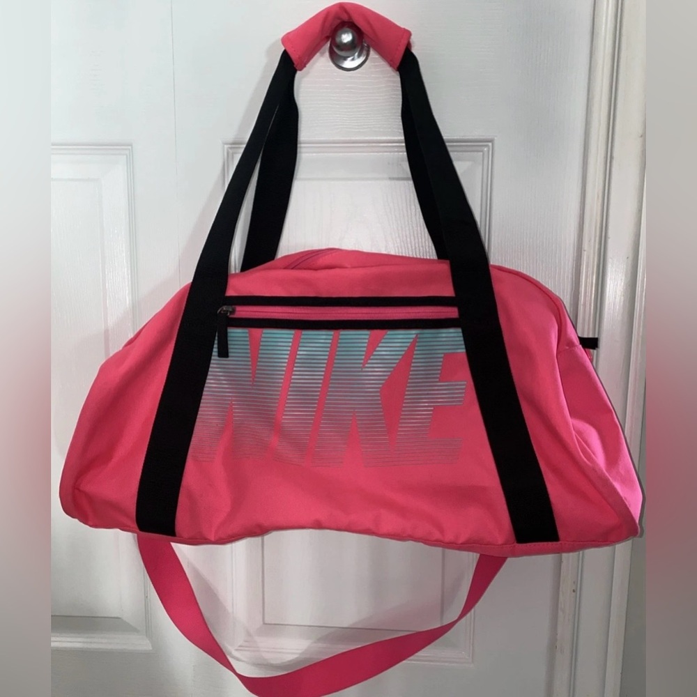 Vintage Nike Pink Duffel Bag with Black Straps